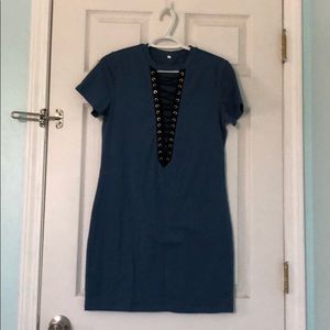 Navy blue T-shirt dress - edgy cut cute detail